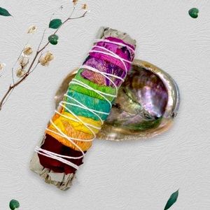 Chakra sage smudge stick with beautiful one of a kind albacore shell